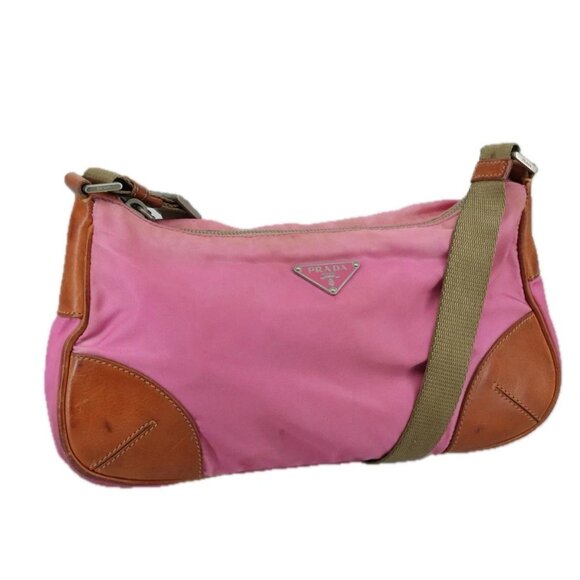 PRADA Shoulder Bag Nylon Pink Beige Silver Auth 108330 - Picture 1 of 16